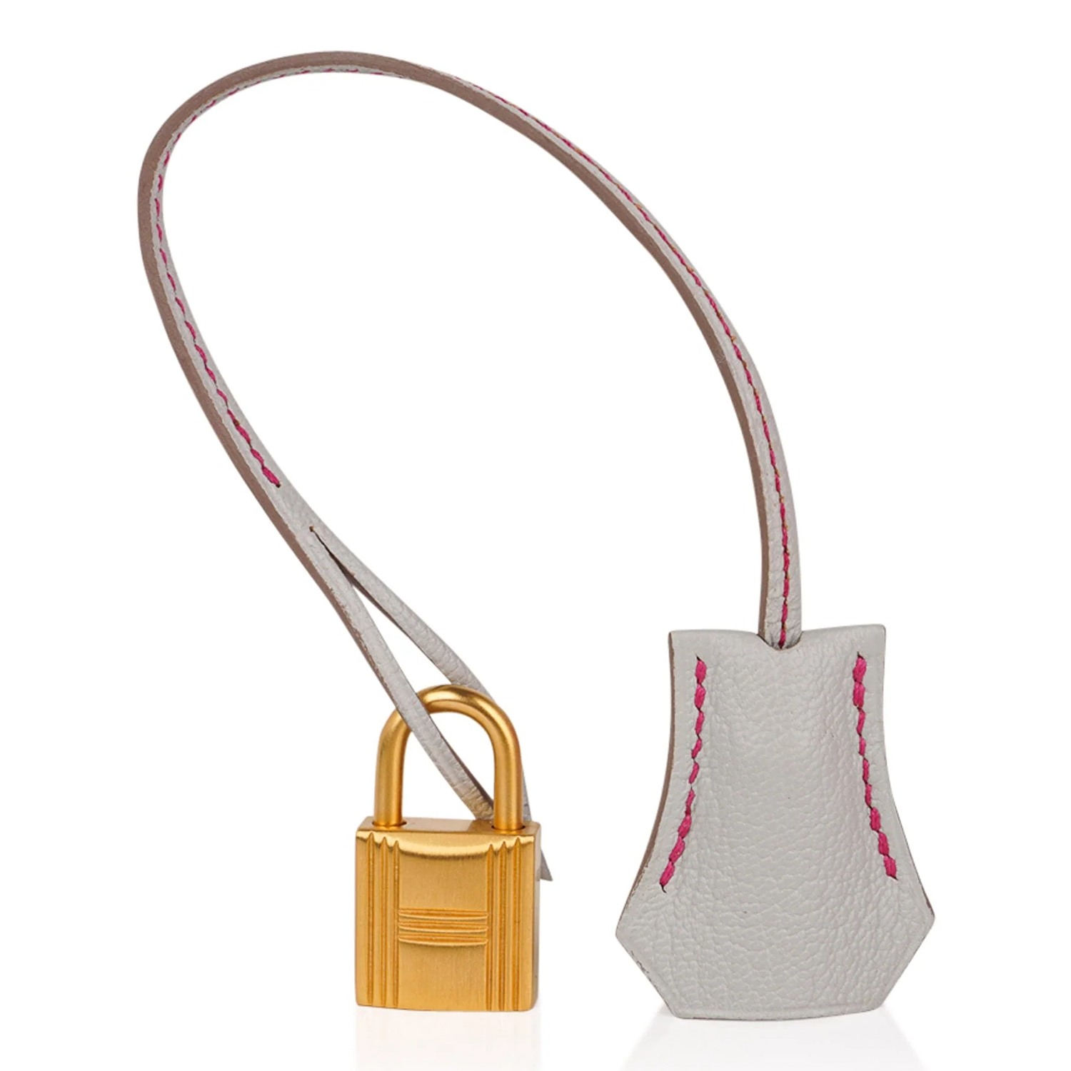 Vivid Hot Pink And Muted Pale Grey Dual Tone Medium Structured Trapezoid Tote With Brushed Golden Twist Lock Hardware And Contrast Edge Stitching