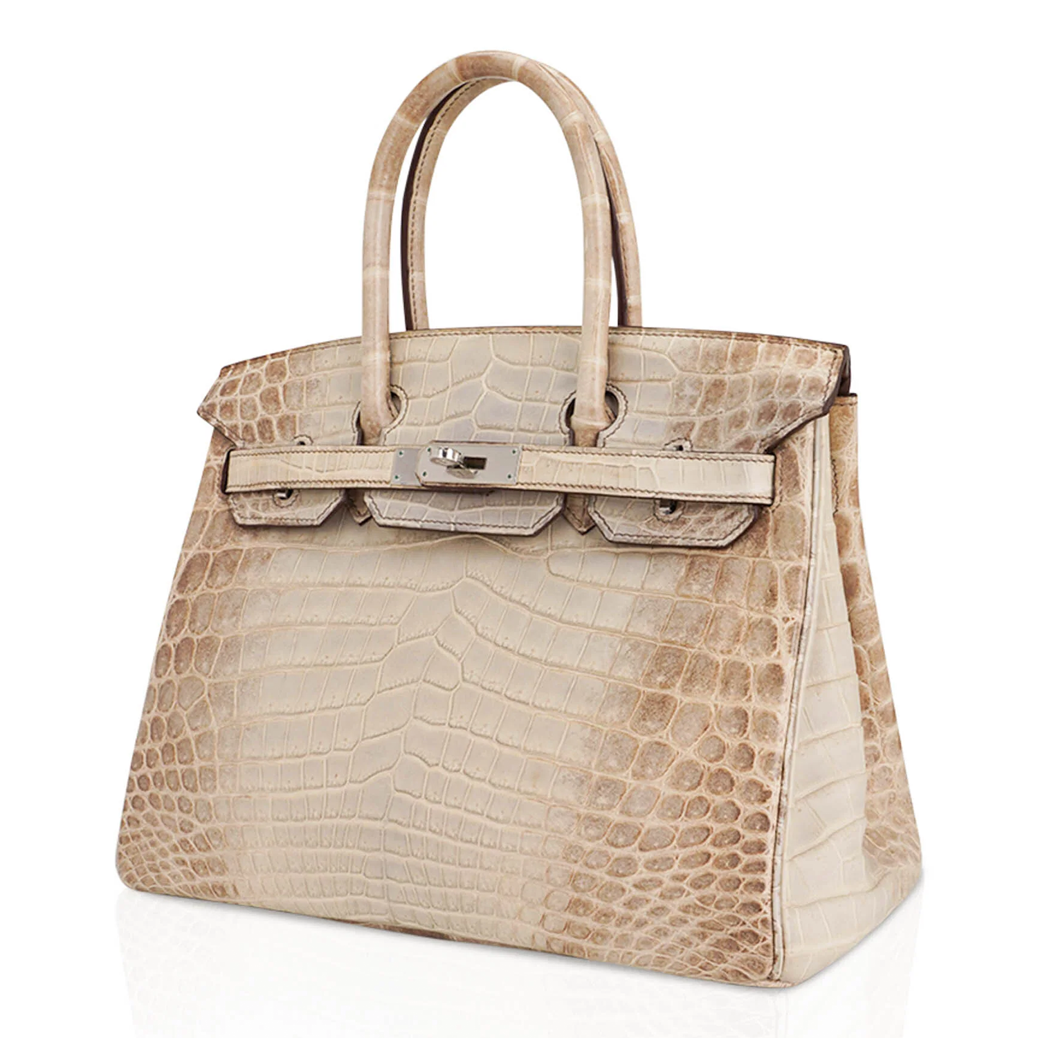 Pale Neutral Dusty Taupe Gradient Scaled Medium Structured Trapezoid Tote With Sleek Silvery Twist Lock Hardware And Textured Suspended Metal Padlock Charm