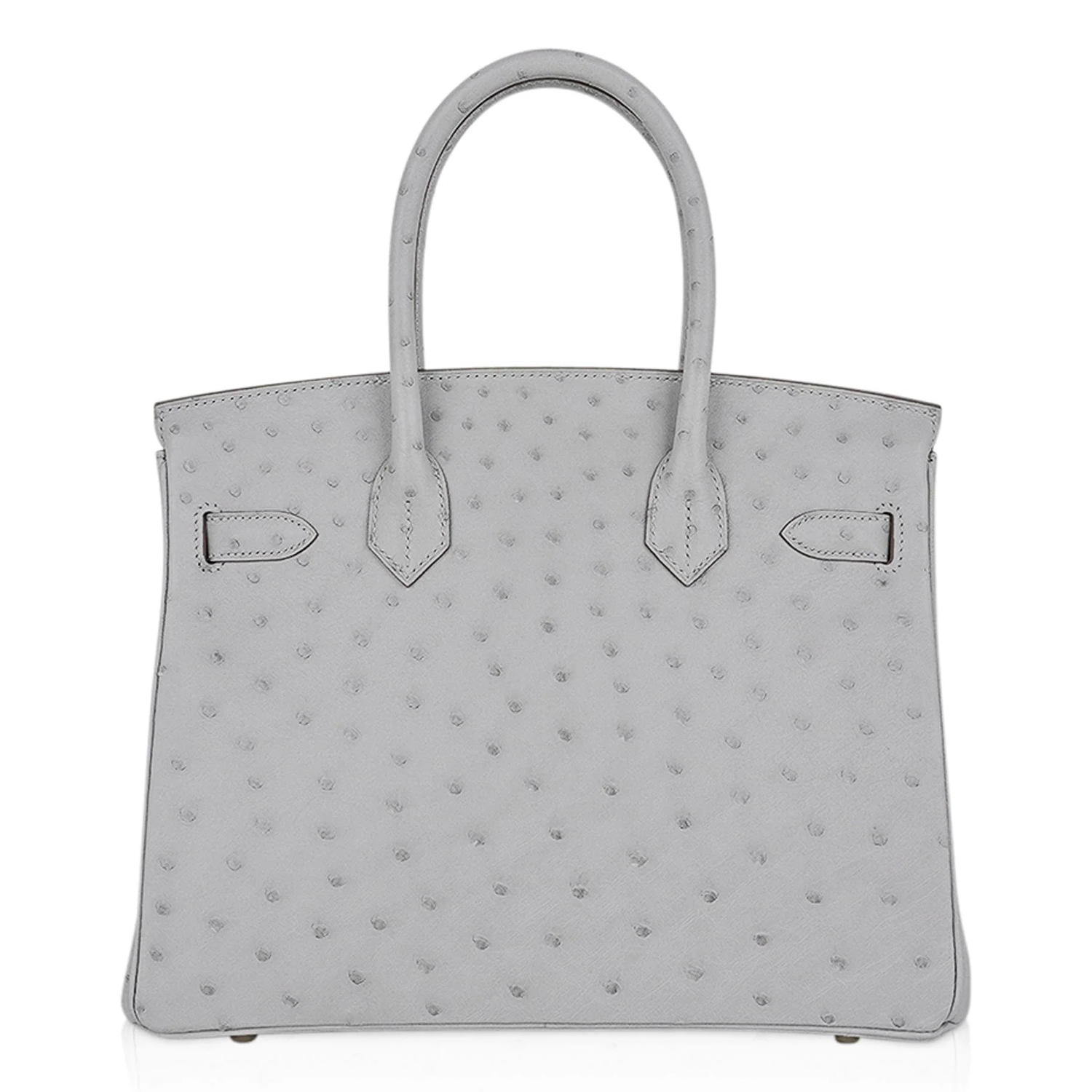 Gentle Pale Pearl Grey Speckled Medium Structured Trapezoid Tote With Radiant Warm Golden Twist Lock Hardware And Suspended Textured Metal Padlock Charm