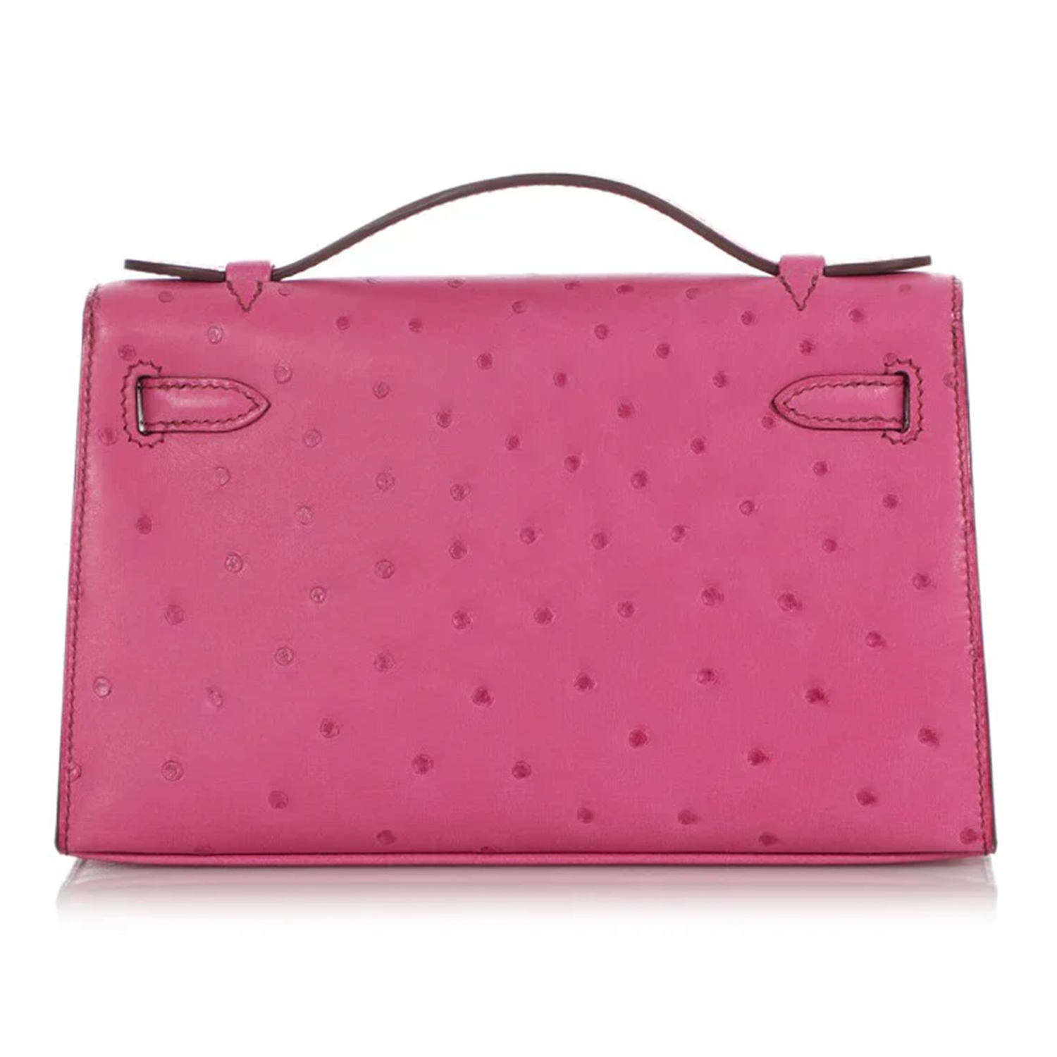 Vivid Fuchsia Pink Speckled Slim Rectangular Mini Hand Pouch With Sleek Silvery Twist Lock Hardware And Delicate Curved Top Carry Handle